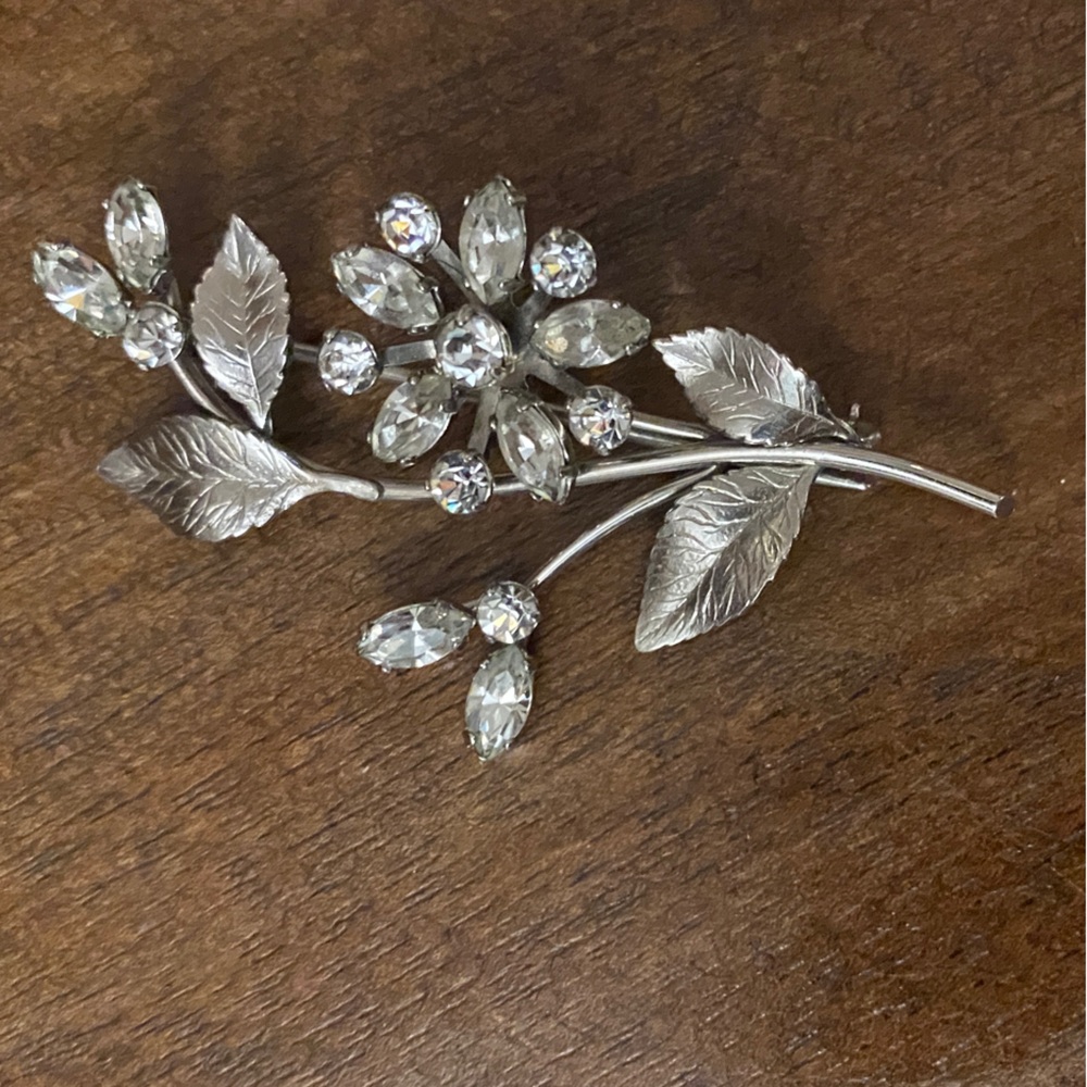 Vintage Silver & Bejeweled Floral Brooch